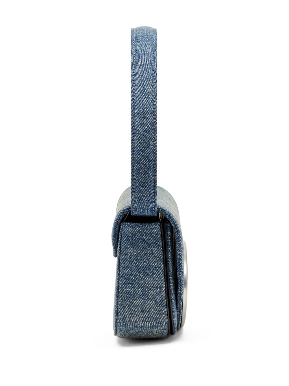Diesel 1DR Foldover Denim and Leather Shoulder Bag Clear Blue