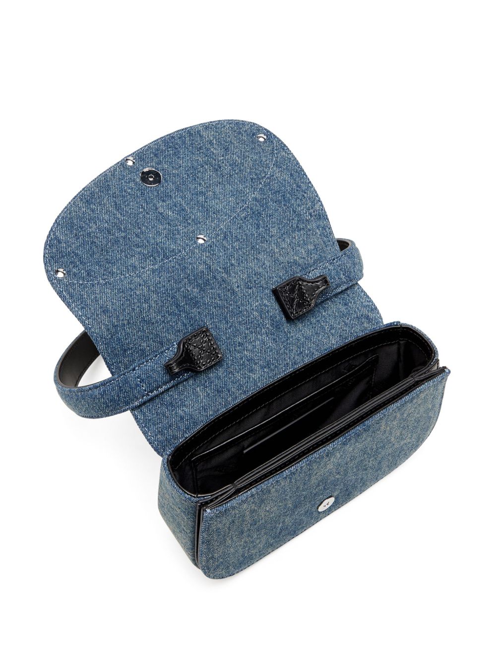 Diesel 1DR Foldover Denim and Leather Shoulder Bag Clear Blue