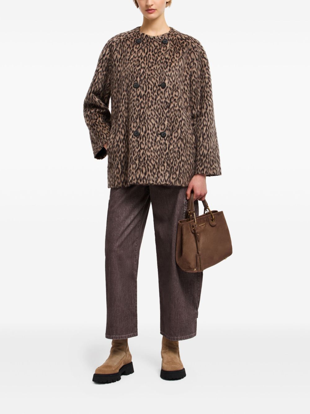 Emporio Armani Leopard-Print Double-Breasted Wool Coat MultiColour