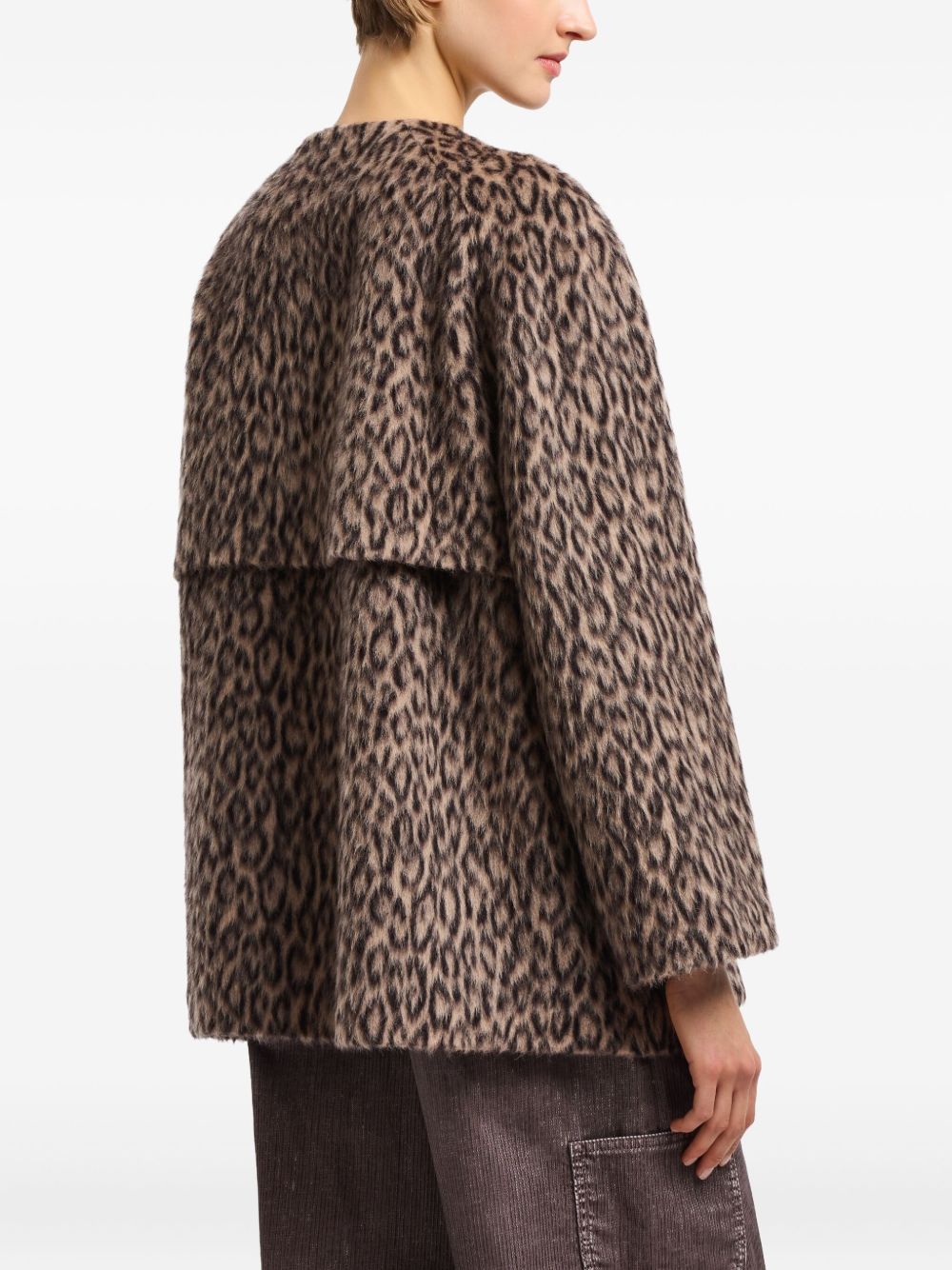 Emporio Armani Leopard-Print Double-Breasted Wool Coat MultiColour