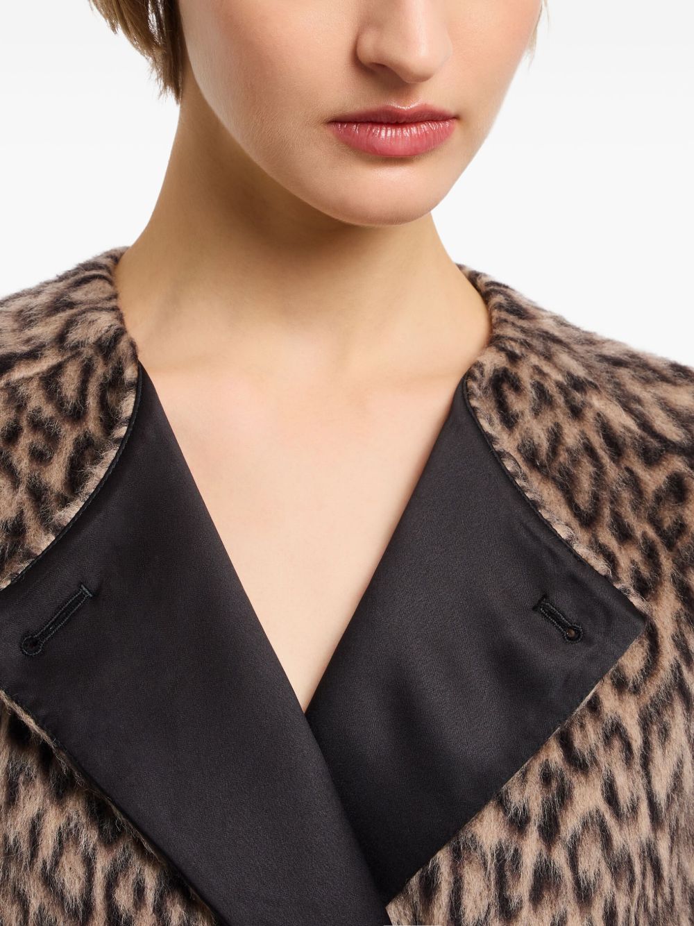 Emporio Armani Leopard-Print Double-Breasted Wool Coat MultiColour
