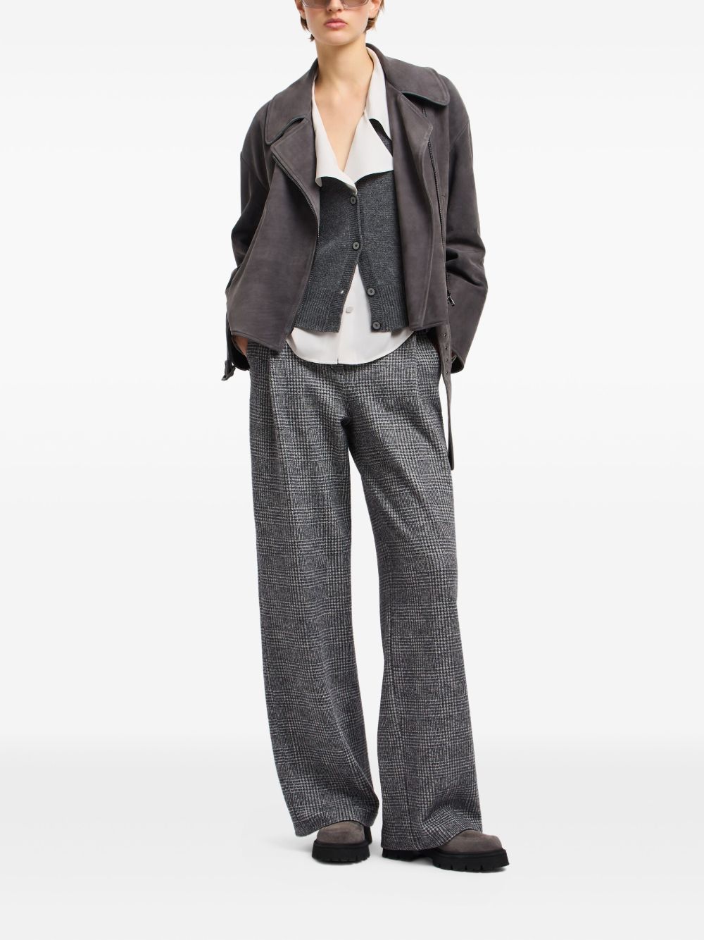 Emporio Armani Suede Asymmetric Zip Grey Leather Jacket Grey