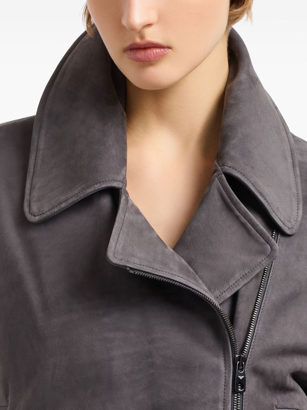Emporio Armani Suede Asymmetric Zip Grey Leather Jacket Grey