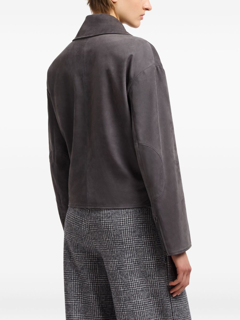 Emporio Armani Suede Asymmetric Zip Grey Leather Jacket Grey