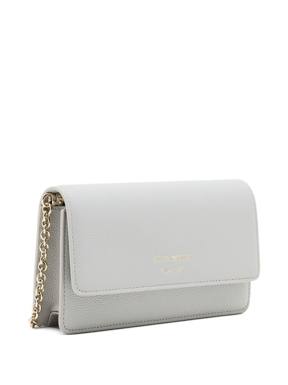 Emporio Armani Mini Leather Chain Clutch with Logo Grey
