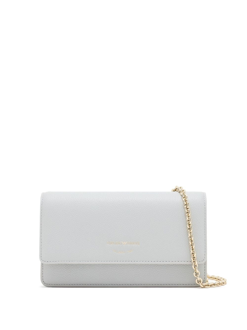 Emporio Armani Mini Leather Chain Clutch with Logo Grey