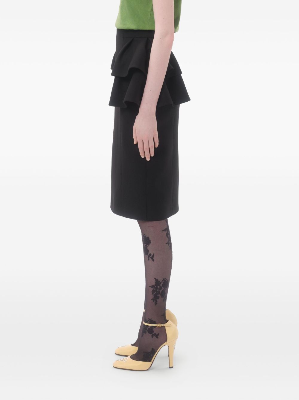 Valentino Crepe Couture High-Waisted Ruffled Wool and Silk Midi Skirt Black