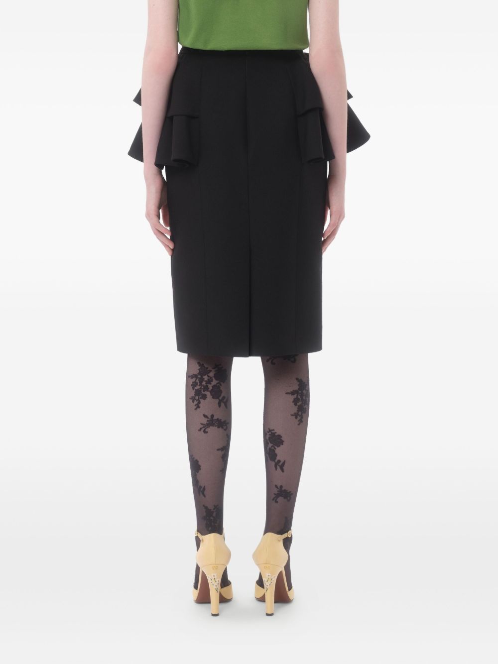 Valentino Crepe Couture High-Waisted Ruffled Wool and Silk Midi Skirt Black