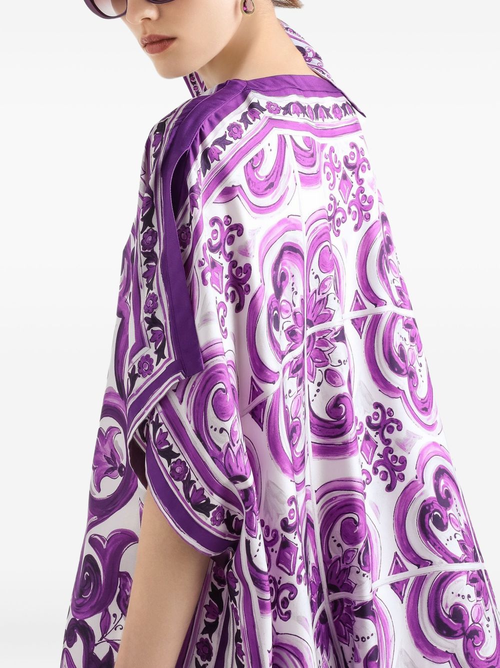 Dolce & Gabbana Majolica Print Silk Twill Kaftan Purple