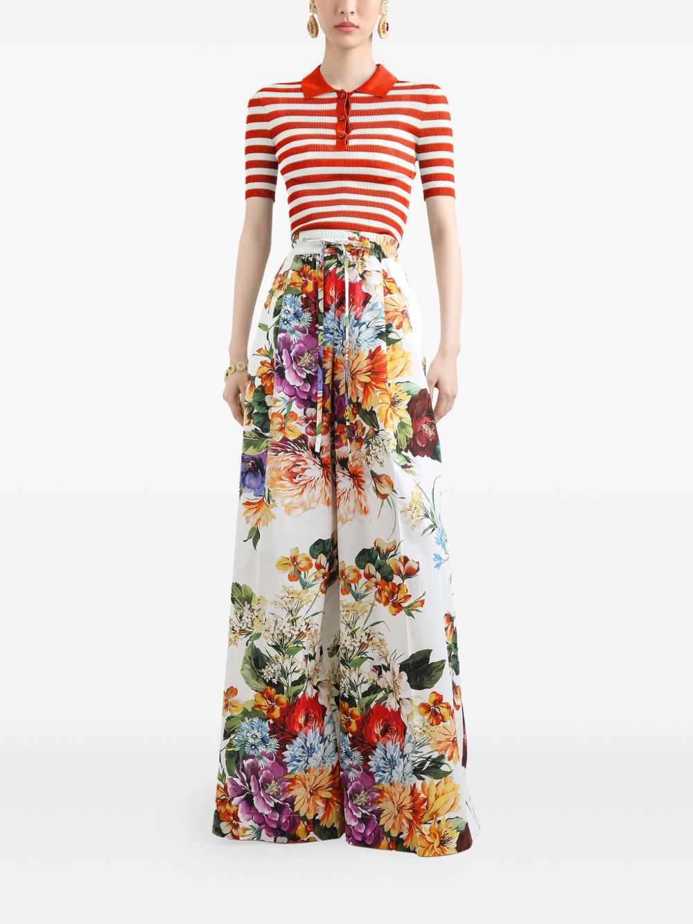 Dolce & Gabbana Striped Red Polo Shirt with Tonal Logo Plaque Red