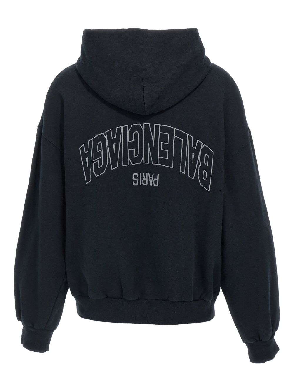 Balenciaga Zip-Up Cotton Hoodie with Embroidered Back Black