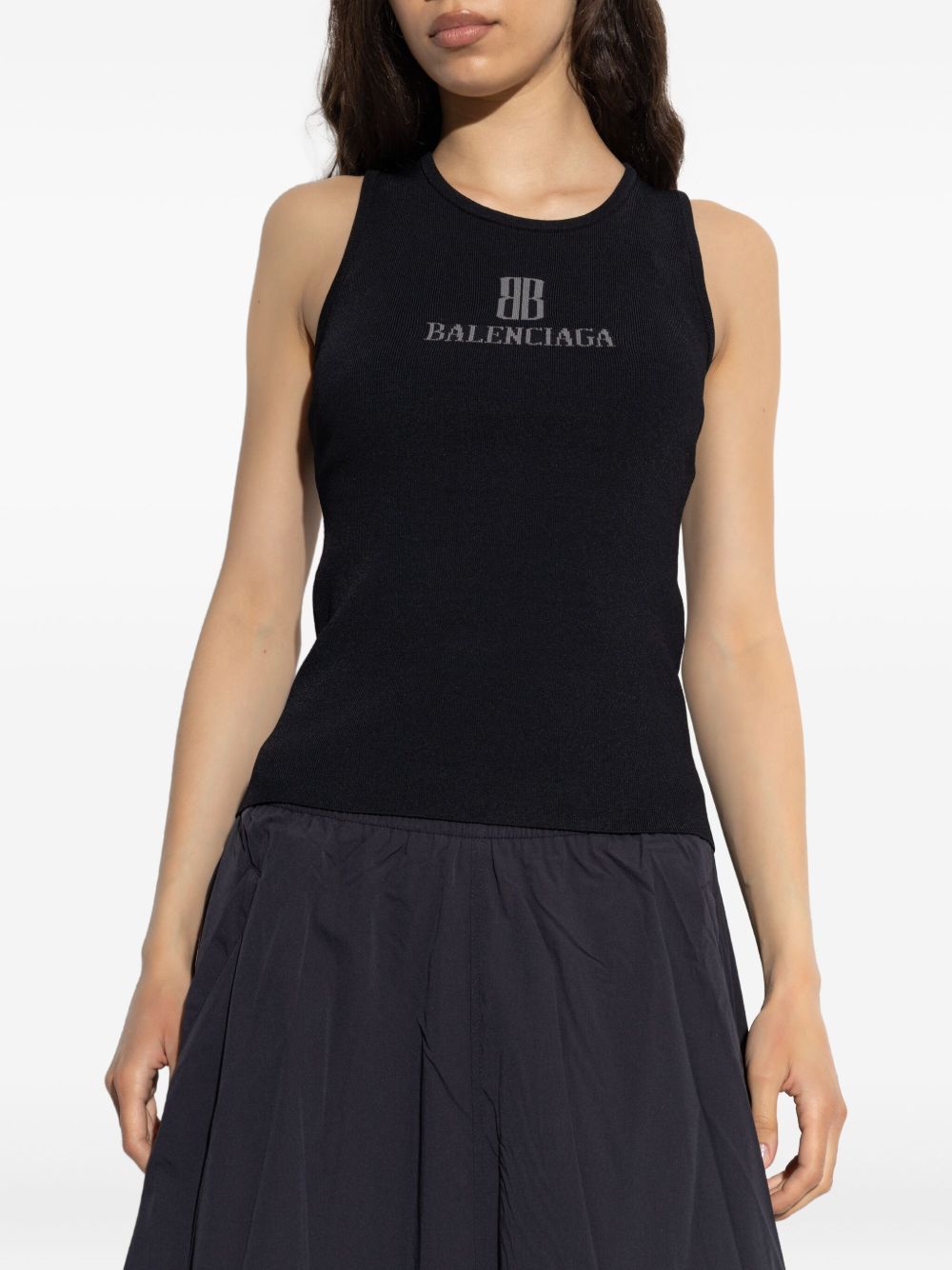 Balenciaga Nano BB Logo-Intarsia Sleeveless Tank Top Black