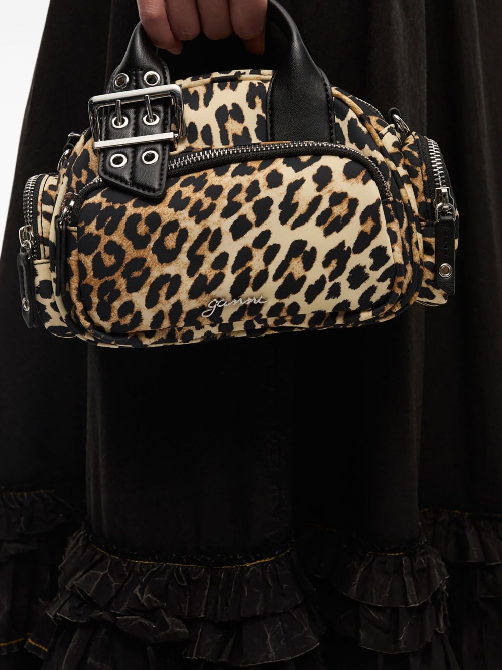 Ganni Nylon Small Duffle Bag Brown