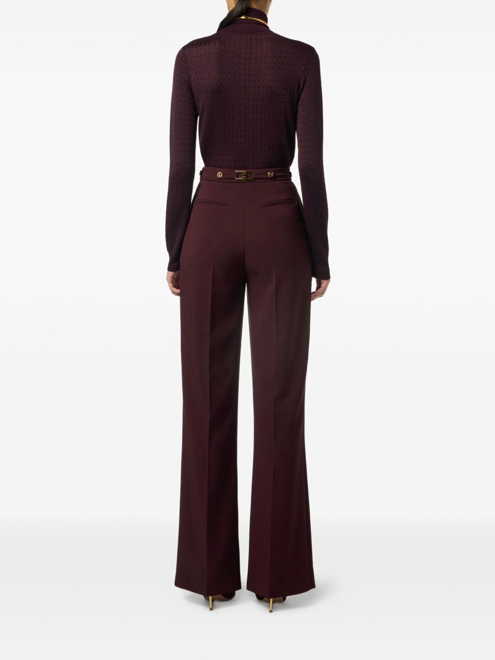 Elisabetta Franchi Jacquard Wool-Blend Roll-Neck Sweater Bordeaux Bordeaux
