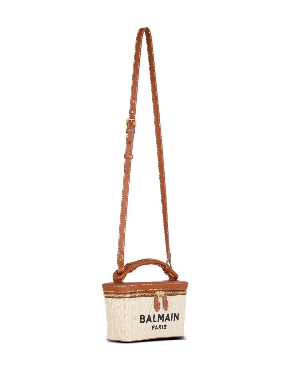 Balmain B-Army Canvas Vanity Case Leather Brown
