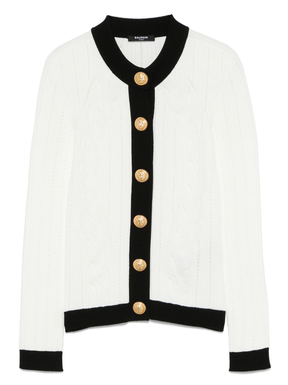 Balmain Two-Tone Knitted Cardigan White