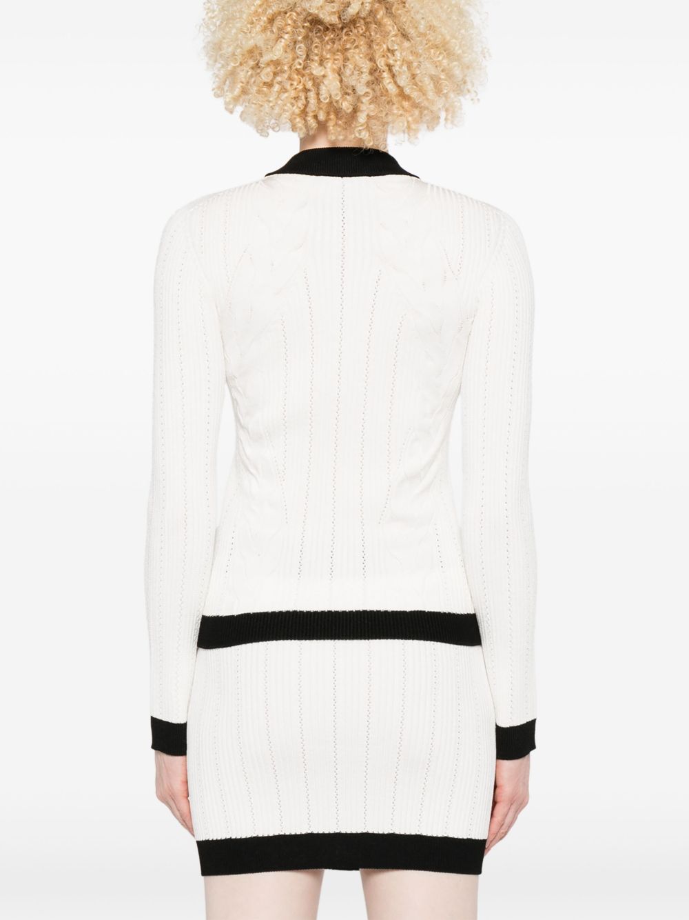 Balmain Two-Tone Knitted Cardigan White