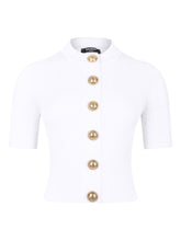 Balmain Ribbed Buttoned Crewneck Cardigan White