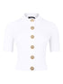 Balmain Ribbed Buttoned Crewneck Cardigan White