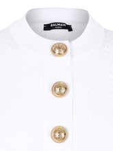 Balmain Ribbed Buttoned Crewneck Cardigan White