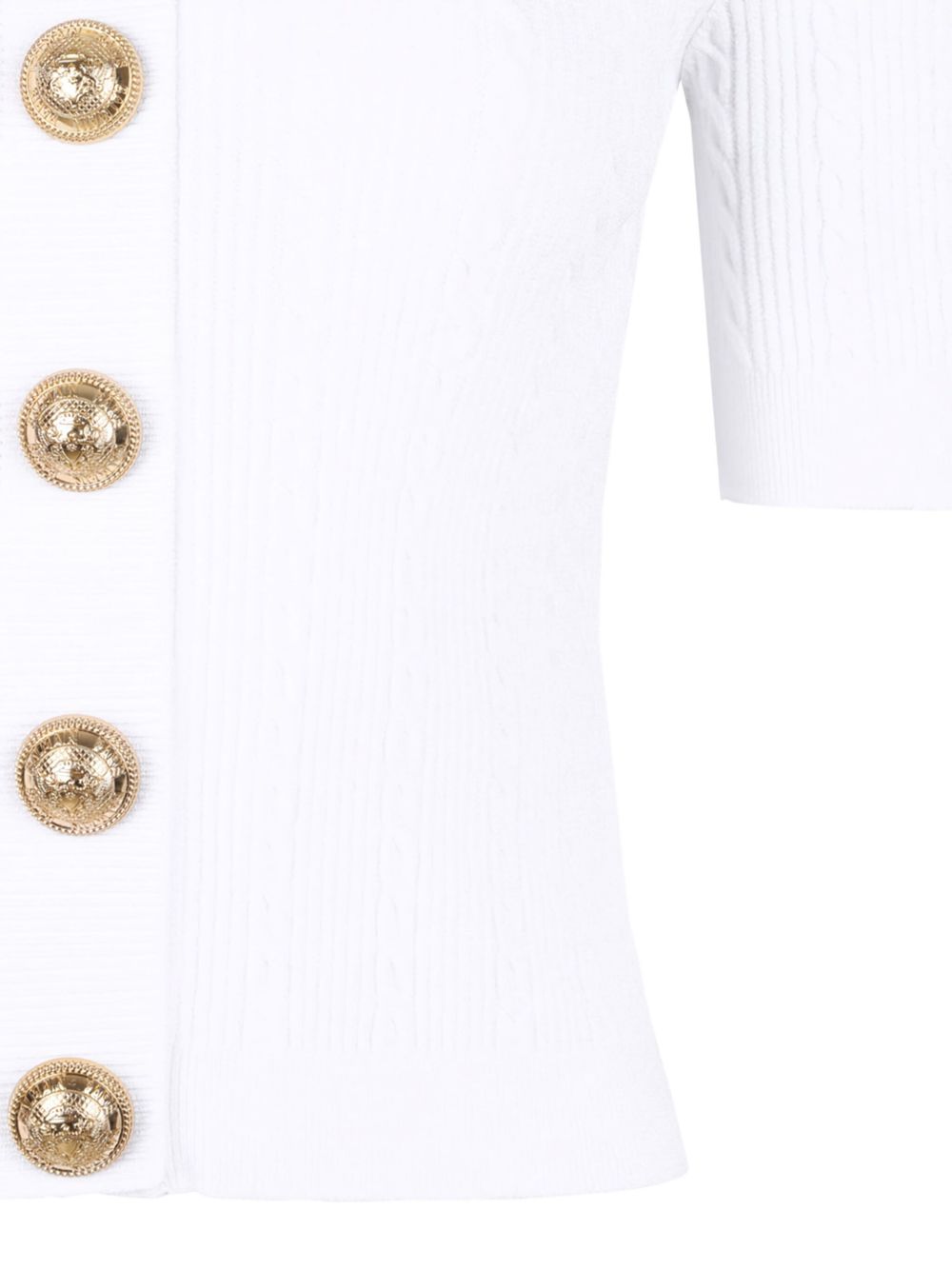 Balmain Ribbed Buttoned Crewneck Cardigan White