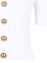 Balmain Ribbed Buttoned Crewneck Cardigan White
