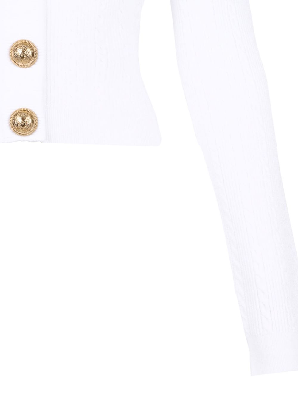 Balmain Button-Trim Cable-Knit V-Neck Cardigan White