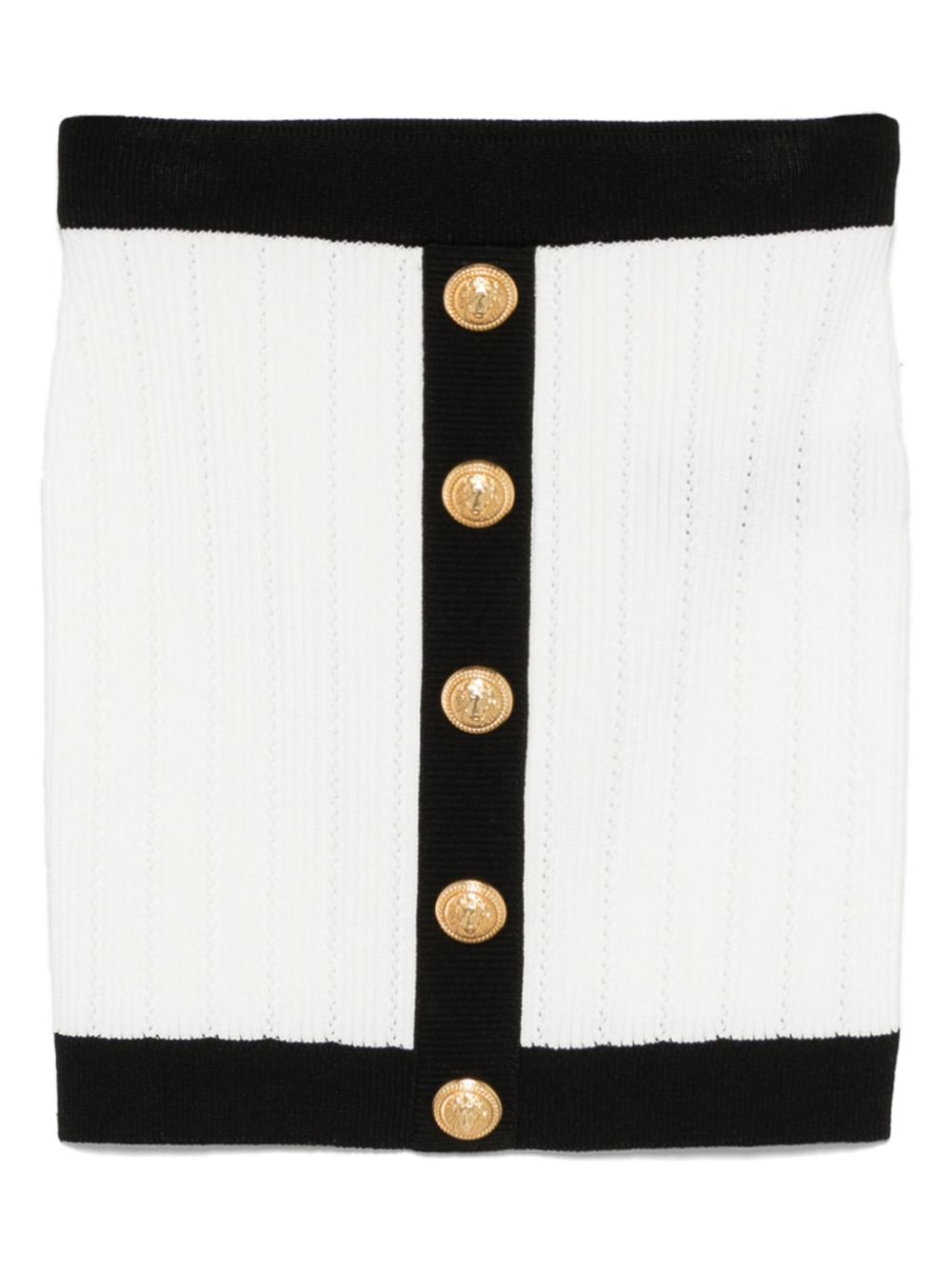 Balmain Button-Embellished Ribbed-Knit Mini Skirt White