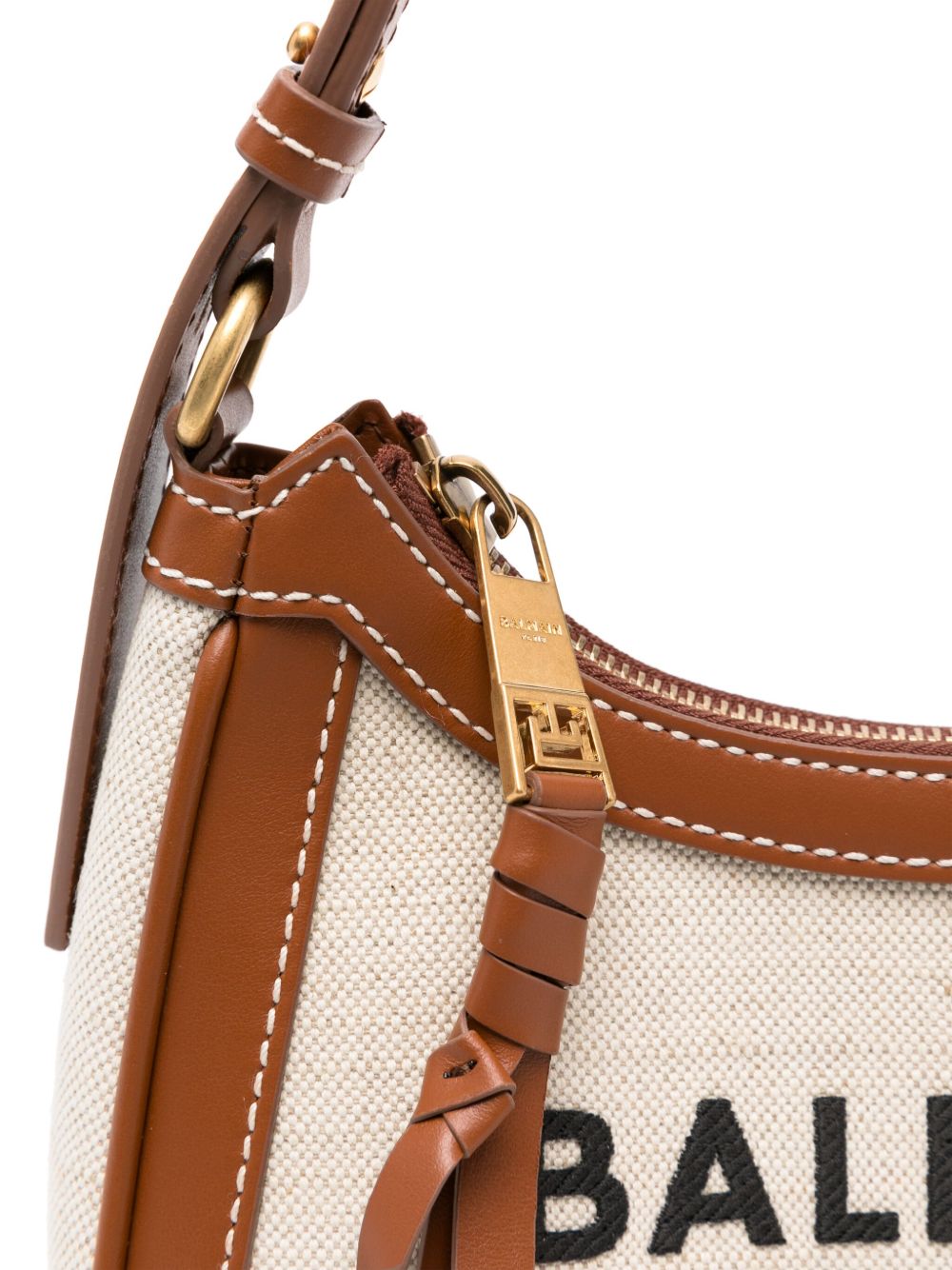 Balmain B-Army Canvas Shoulder Bag Leather Brown