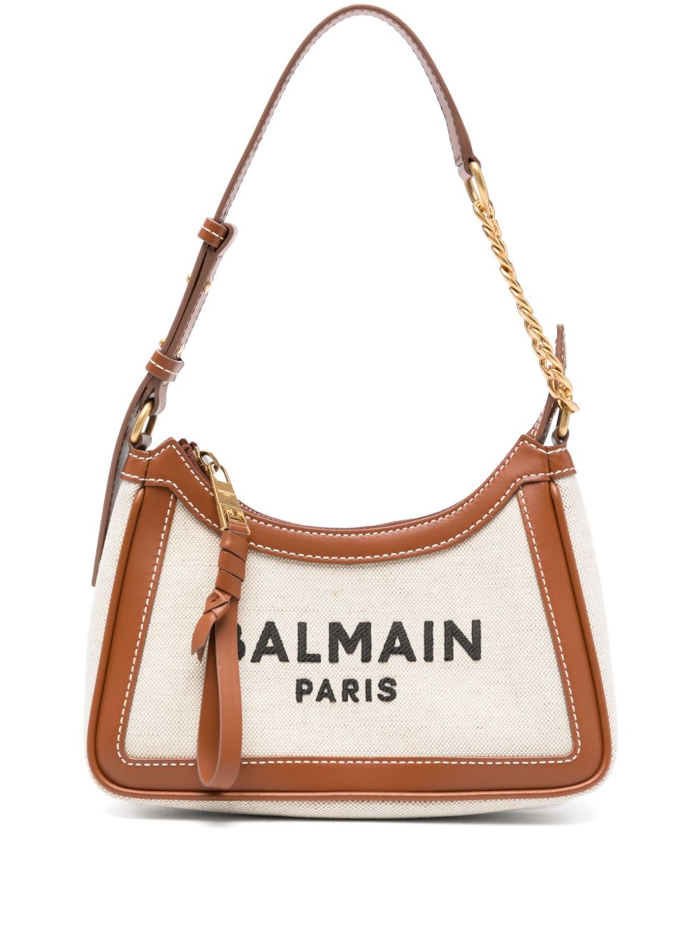 Balmain B-Army Canvas Shoulder Bag Leather Brown