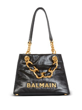 Balmain 1945 Soft PB-Monogrammed Crinkled Small Leather Tote Bag Black
