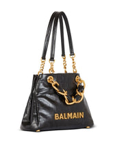 Balmain 1945 Soft PB-Monogrammed Crinkled Small Leather Tote Bag Black