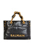 Balmain 1945 Soft PB-Monogrammed Crinkled Small Leather Tote Bag Black