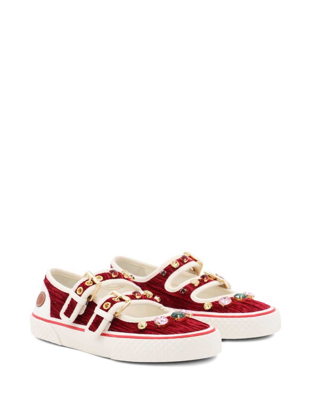 Valentino Garavani Jewel-Embellished Double Buckle Ballet Sneakers Bordeaux