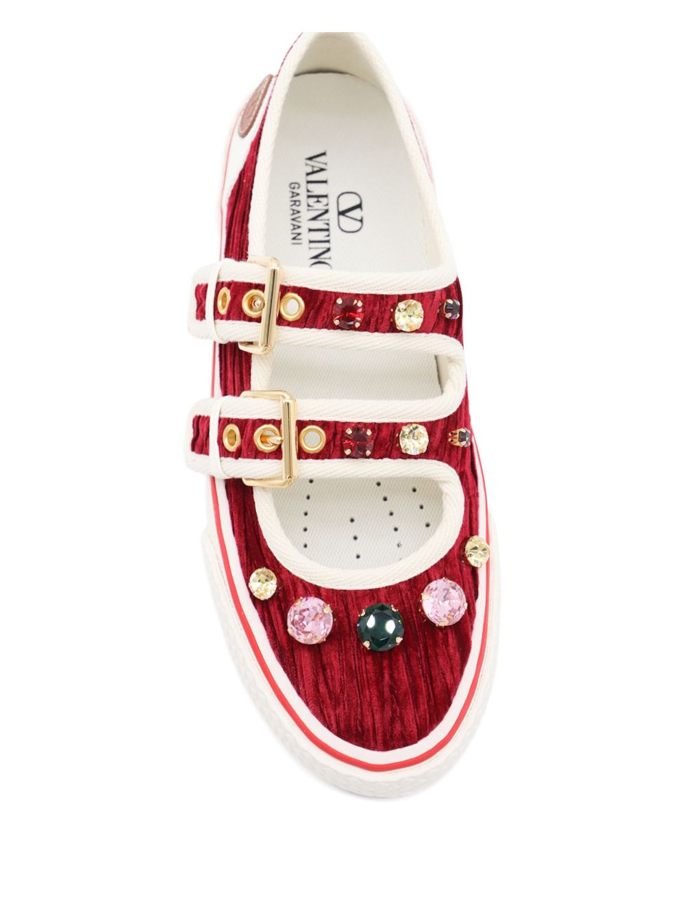 Valentino Garavani Jewel-Embellished Double Buckle Ballet Sneakers Bordeaux