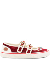 Valentino Garavani Jewel-Embellished Double Buckle Ballet Sneakers Bordeaux