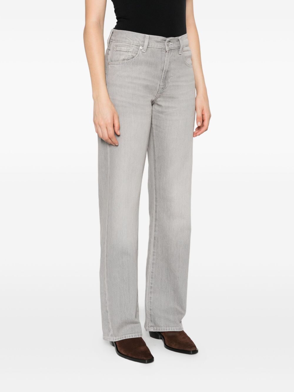 Seven Grey Wide-Leg Straight Jeans with Five-Pocket Detailing Grey