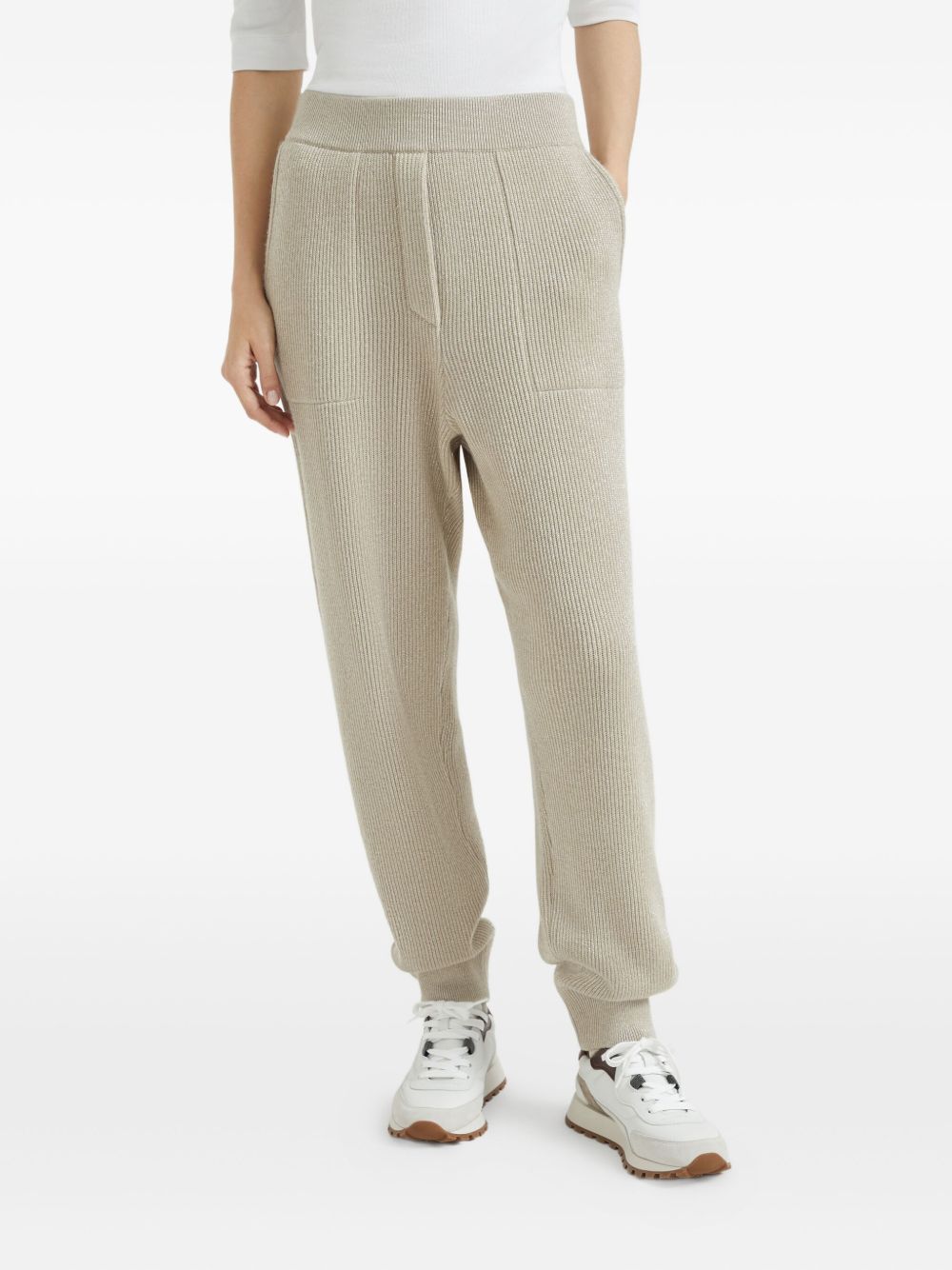 Brunello Cucinelli Tapered Cashmere Trousers Beige