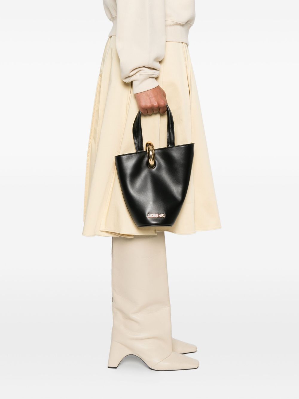 JACQUEMUS Le Petit Bambola Asymmetrical Calf Leather Tote Bag Black black
