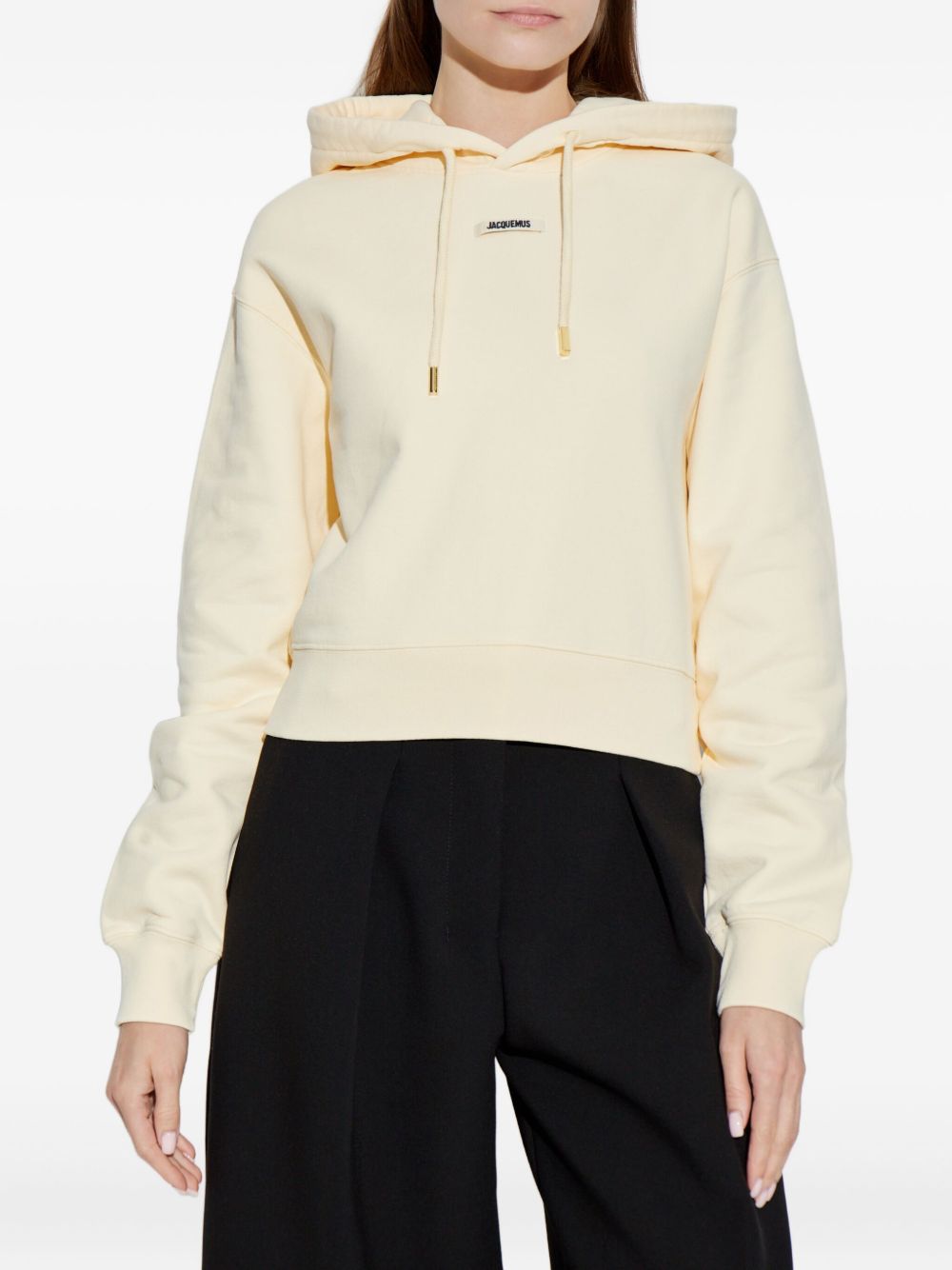 Jacquemus Cropped Gros Grain Hoodie in Beige Beige