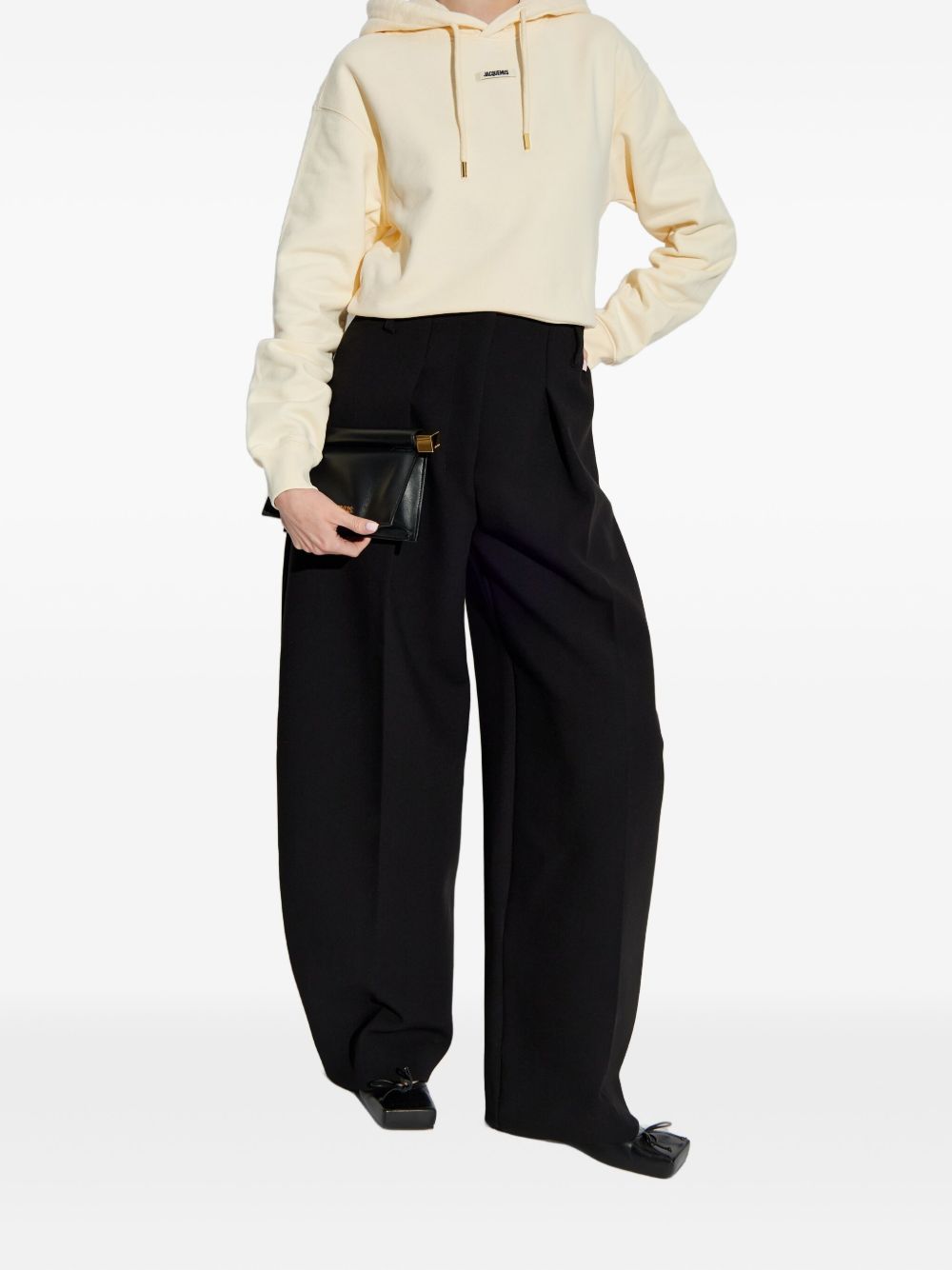 Jacquemus Cropped Gros Grain Hoodie in Beige Beige