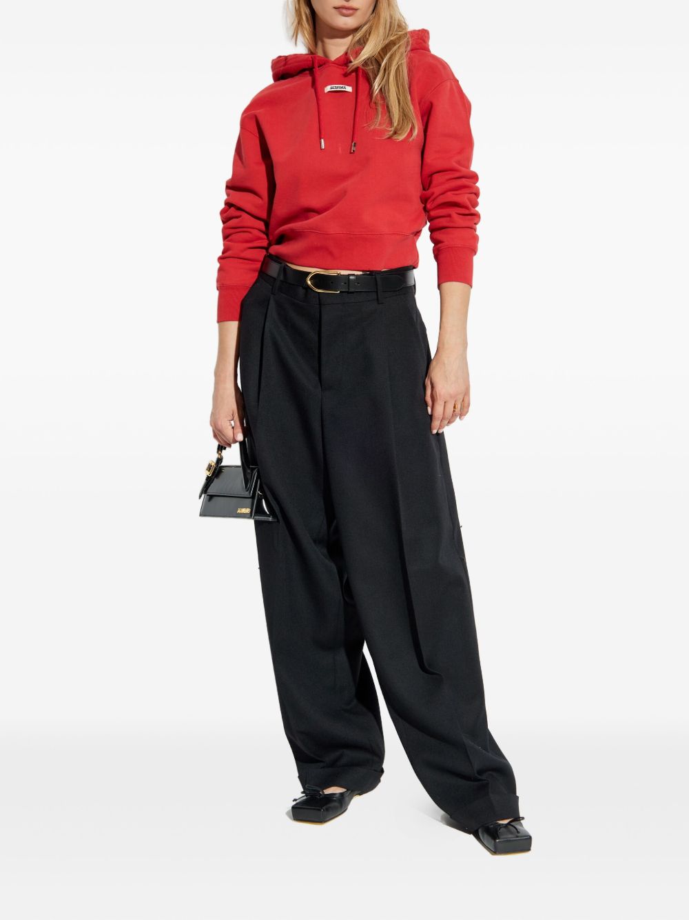 Jacquemus Gros Grain Cropped Hoodie with Logo Patch Red