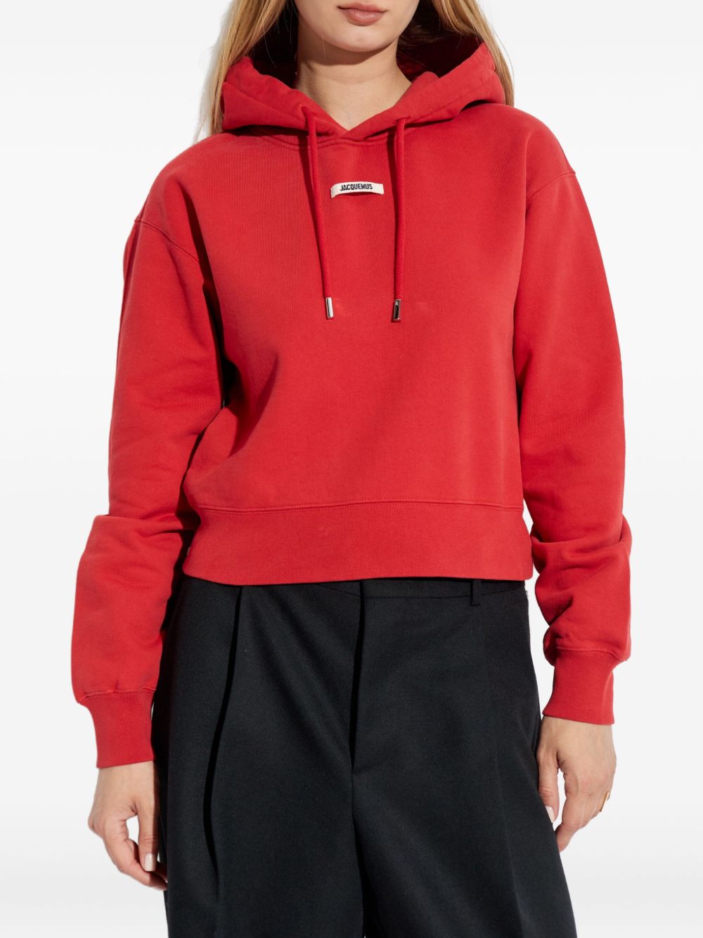 Jacquemus Gros Grain Cropped Hoodie with Logo Patch Red
