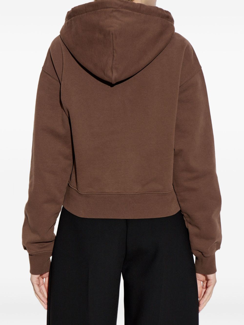 Jacquemus Cropped Logo-Patch Cotton Hoodie Brown