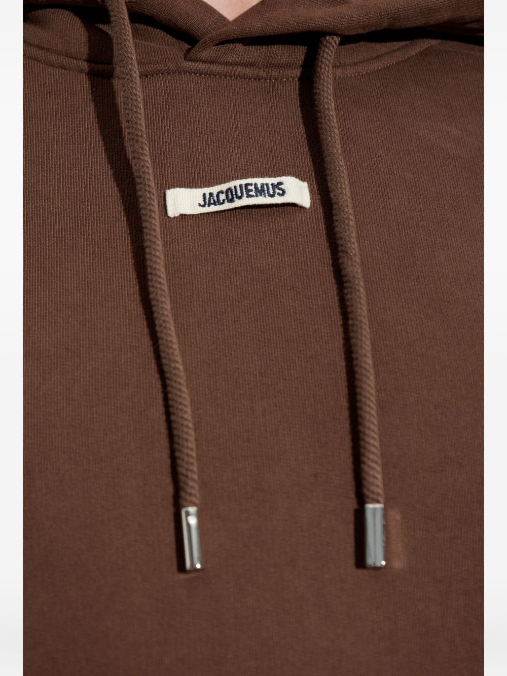 Jacquemus Cropped Logo-Patch Cotton Hoodie Brown