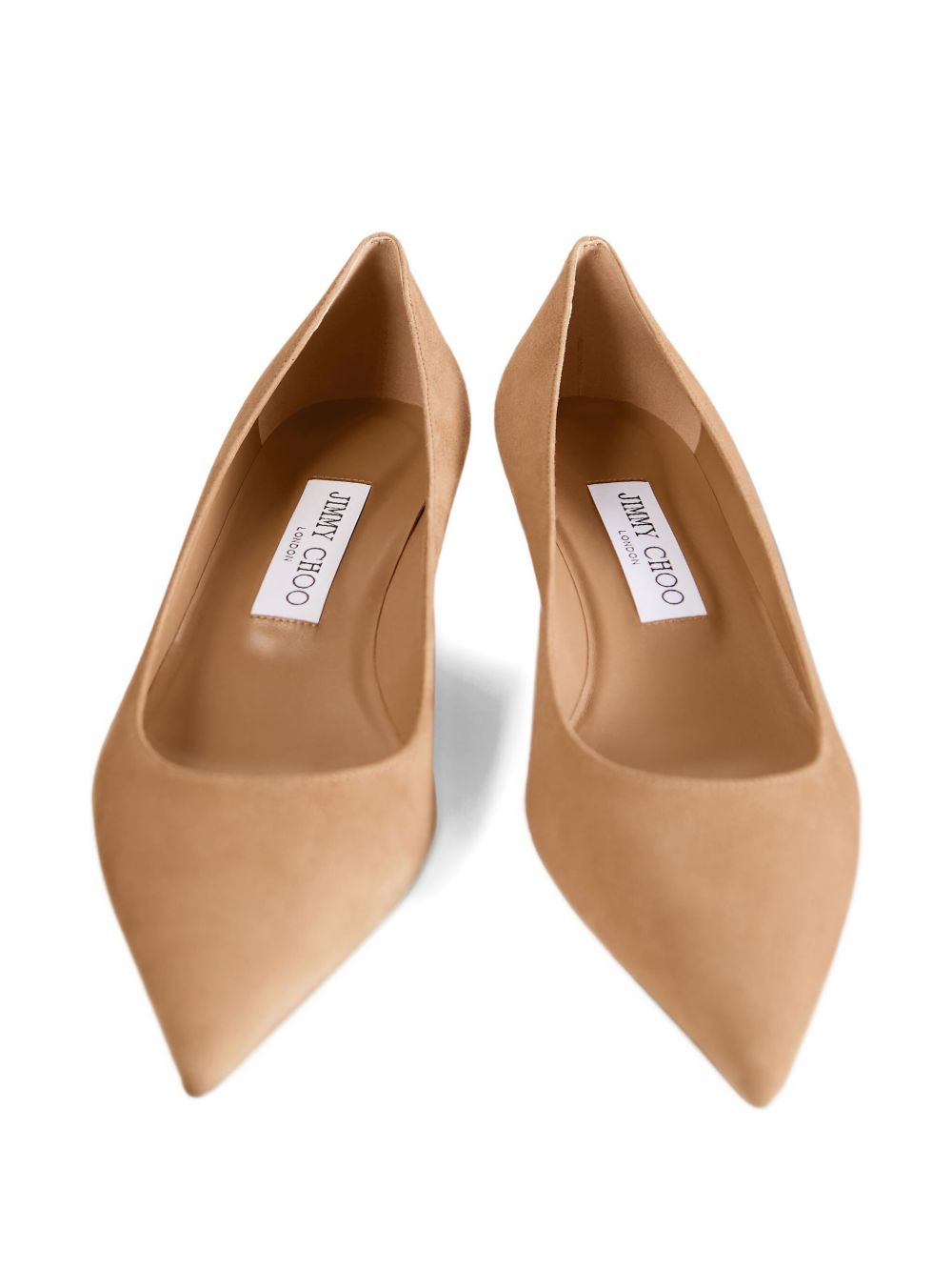 Jimmy Choo Amelia suede pointed-toe kitten heels in beige