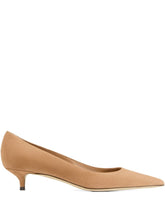 Jimmy Choo Amelia suede pointed-toe kitten heels in beige