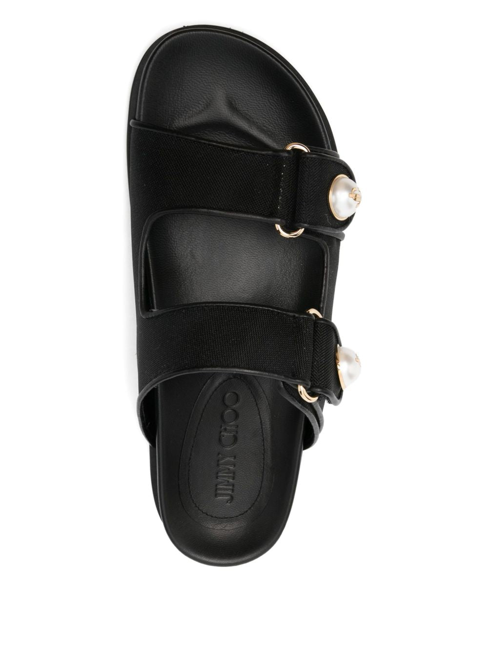 Jimmy Choo Fayence Low Pearl-Embellished Leather Sandals Black