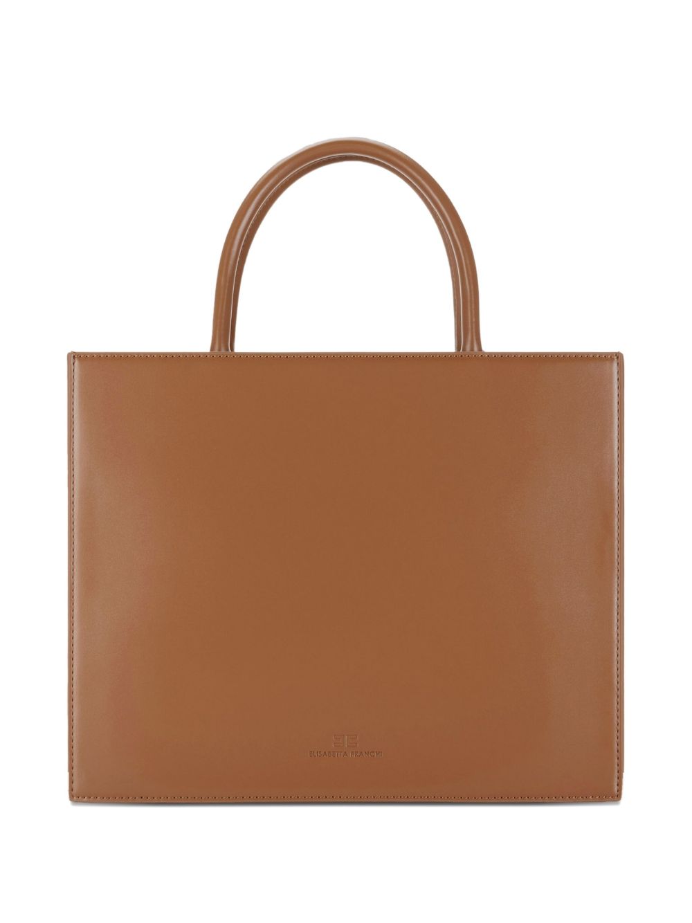 Elisabetta Franchi Large Logo-Appliqué Leather Tote Bag Brown