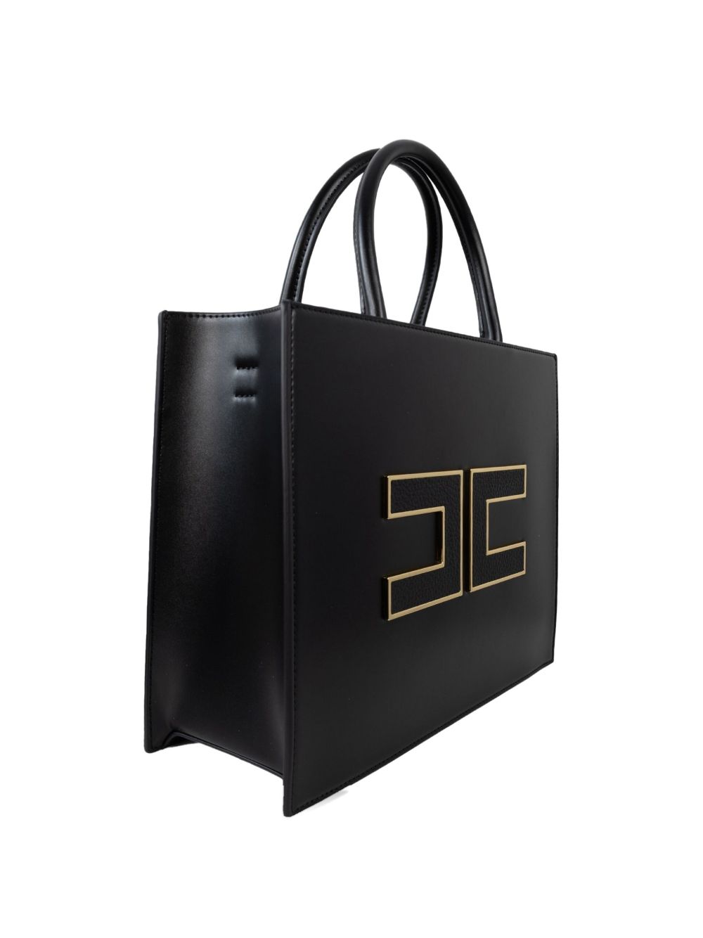 Elisabetta Franchi Logo-Plaque Leather Tote Bag Black Black
